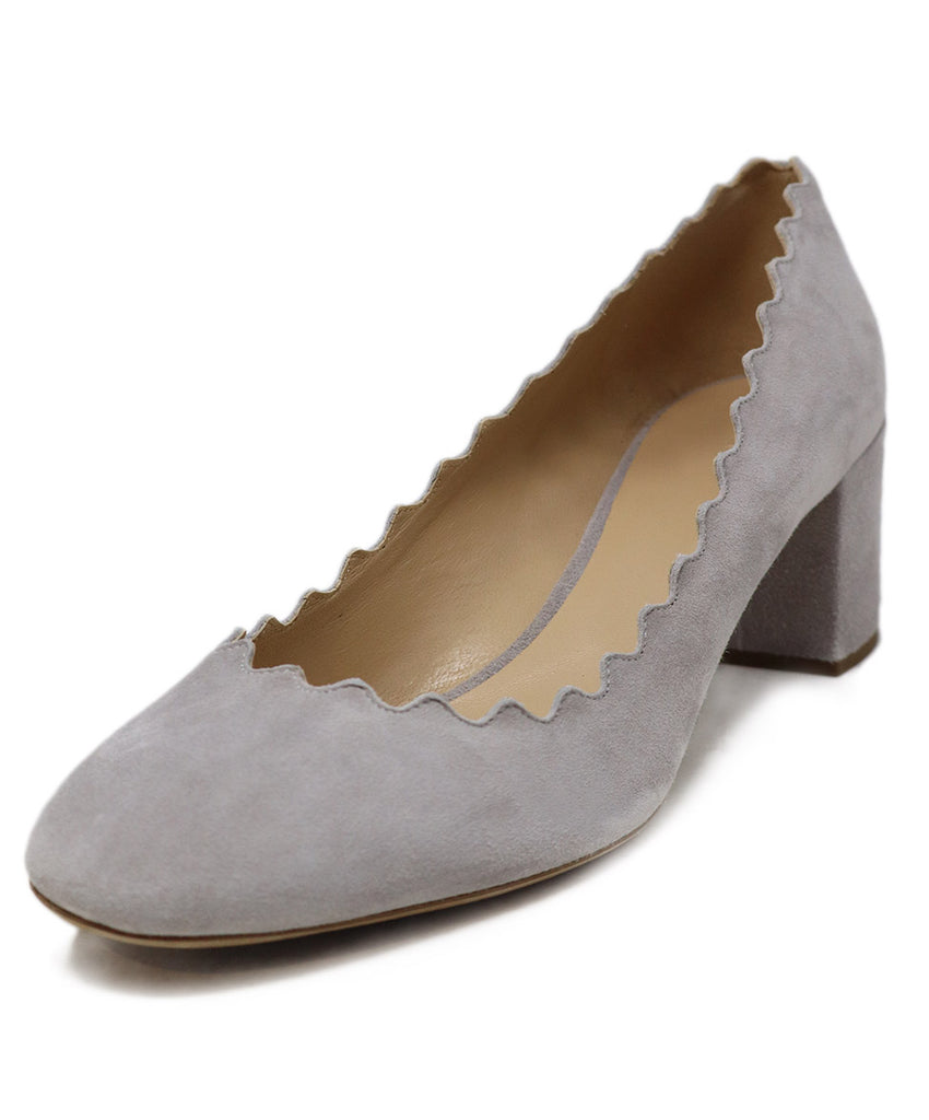 Chloe Grey Suede Scallop Trim Heels 