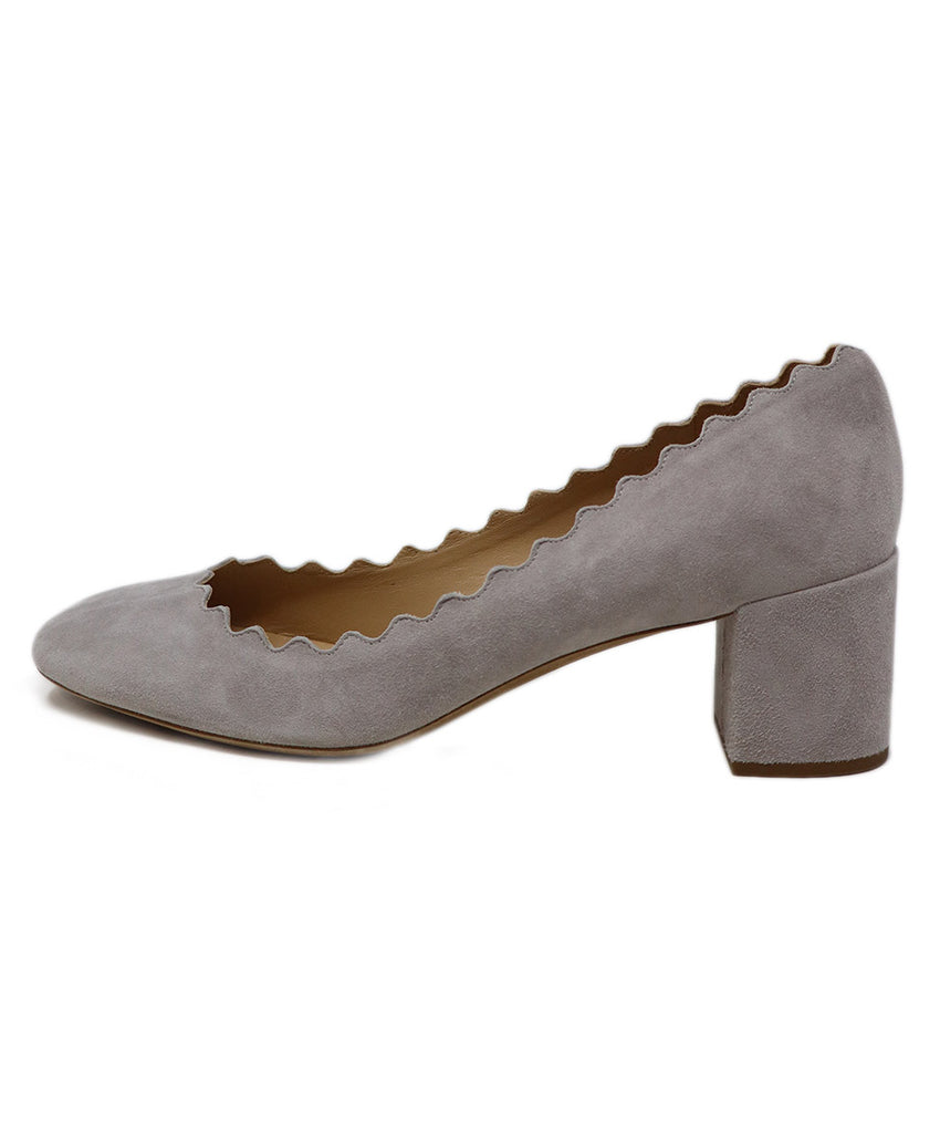 Chloe Grey Suede Scallop Trim Heels 1