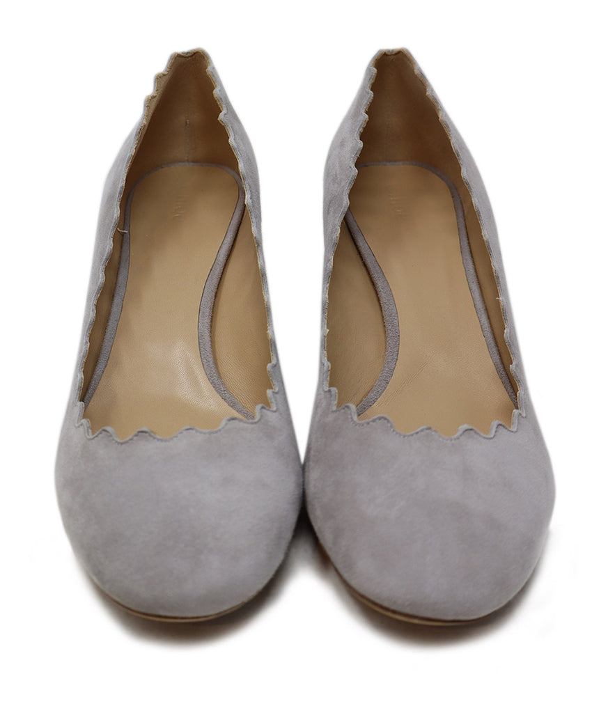 Chloe Grey Suede Scallop Trim Heels 3