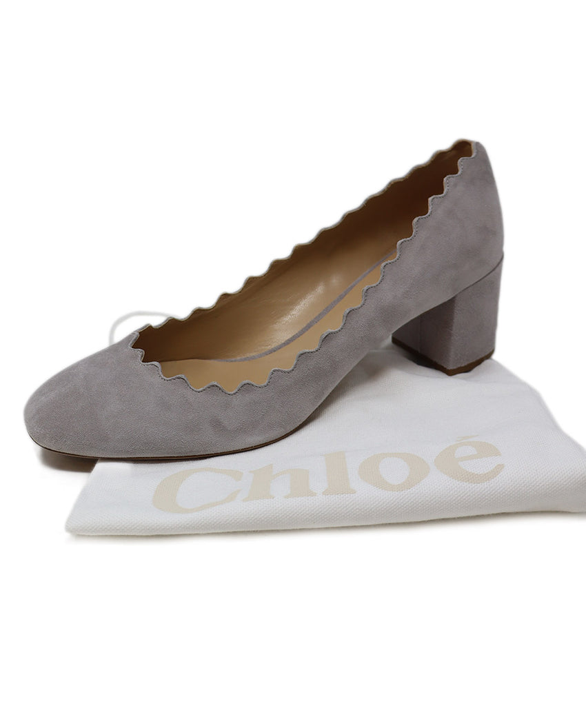 Chloe Grey Suede Scallop Trim Heels 5