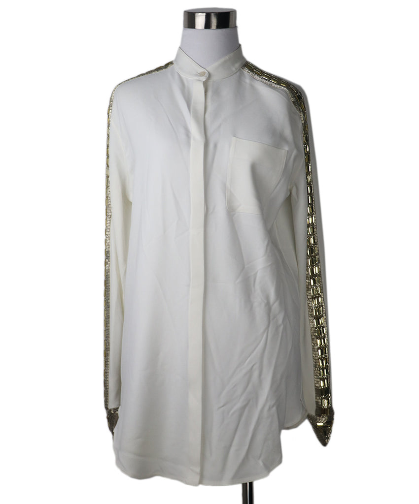 Chloe White Viscose Rhinestone Blouse 