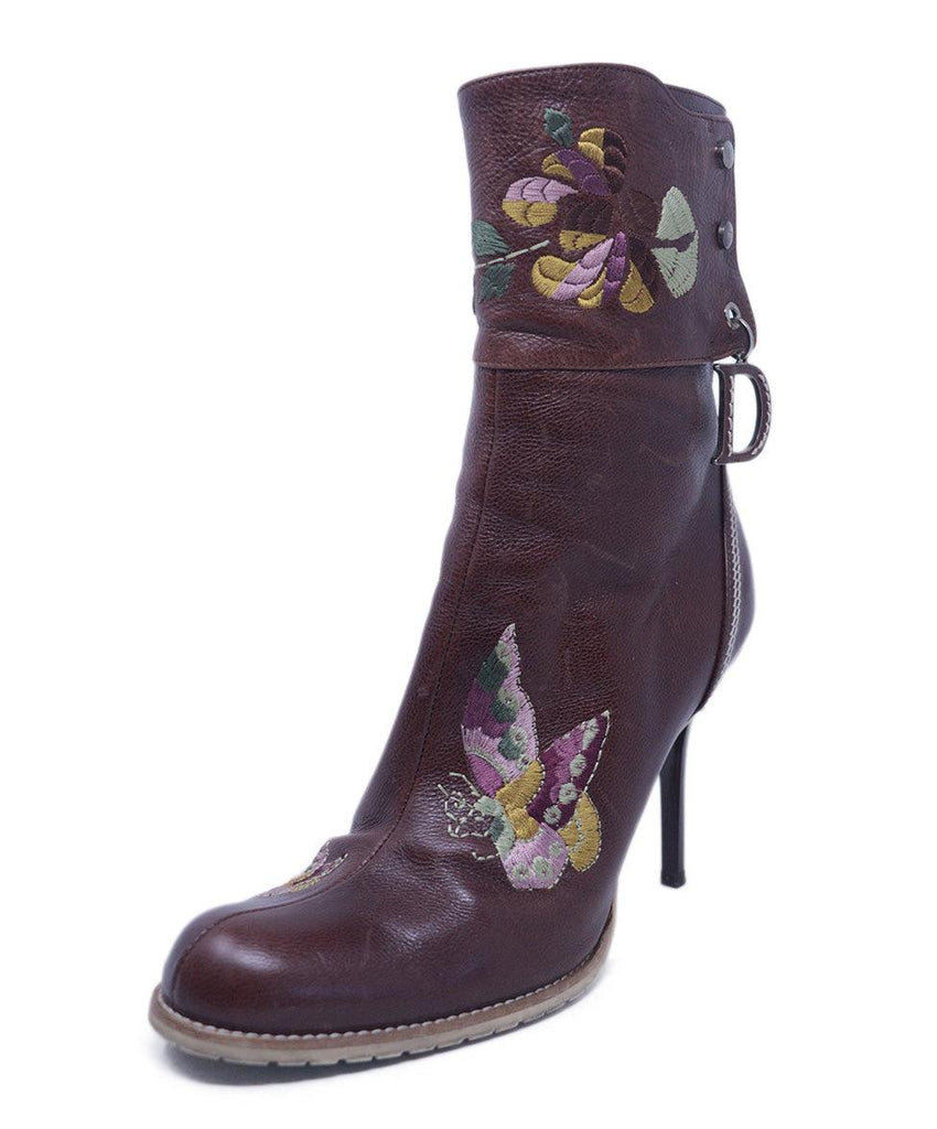 Christian Dior Brown Leather Embroidered Boots 