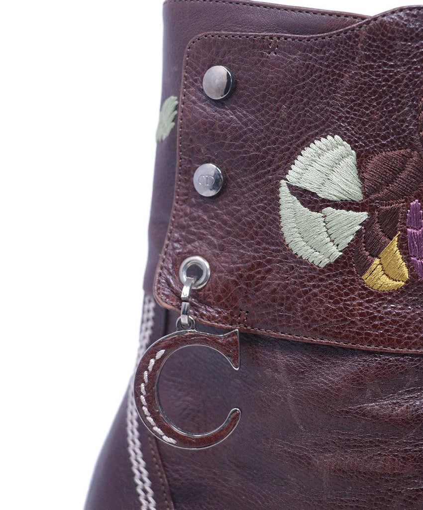 Christian Dior Brown Leather Embroidered Boots 8