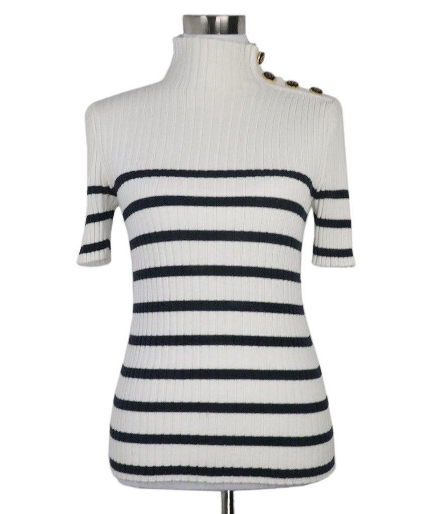 Christian Dior White & Navy Striped Turtleneck 