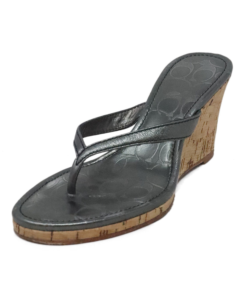 Coach Silver Metallic Cork Wedge Sandals 