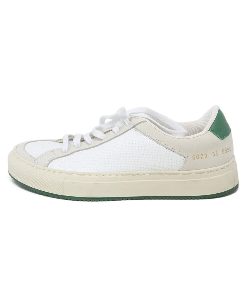 Common Projects White & Green Leather Sneakers 1