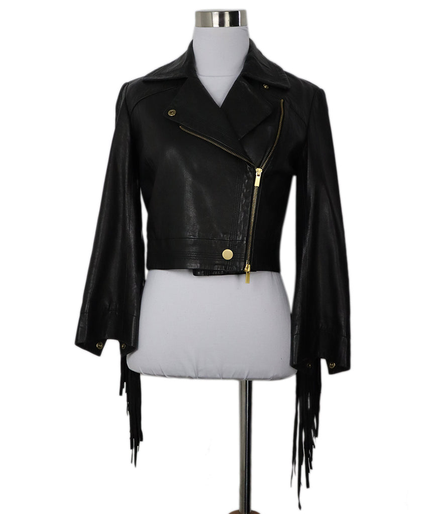 DVF Cropped Black Leather Jacket 