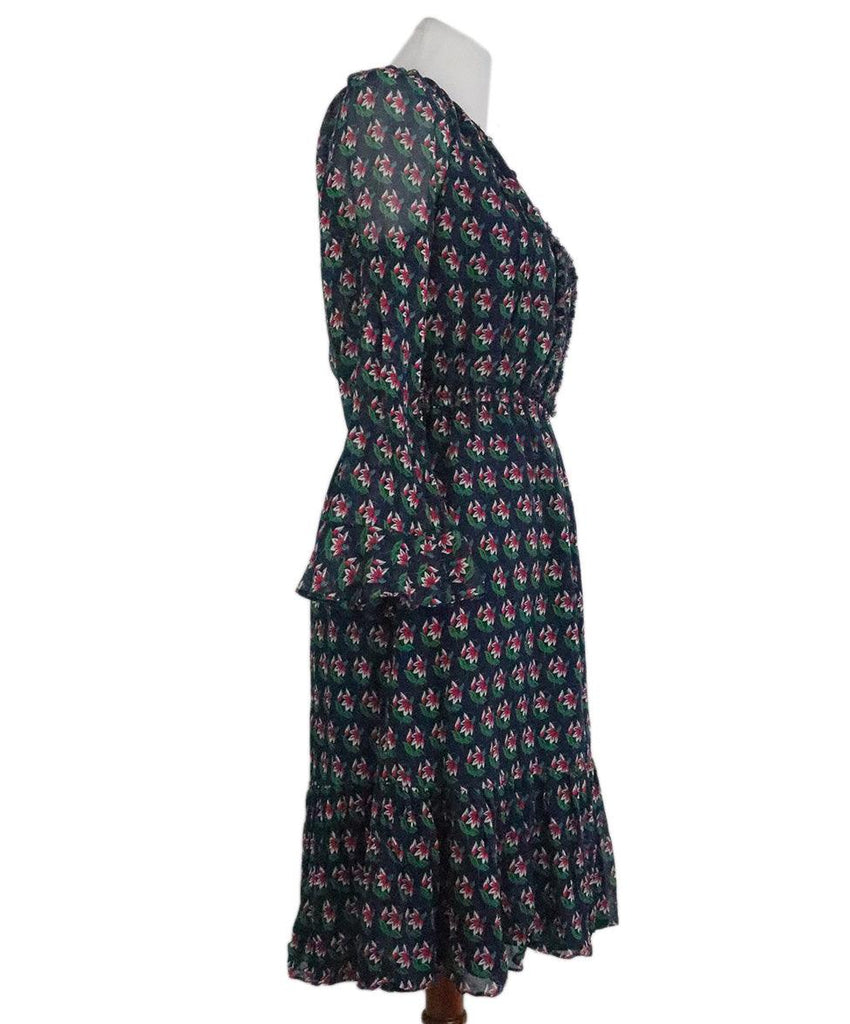 DVF Navy & Pink Floral Print Silk Dress sz 6 - Michael's Consignment NYC