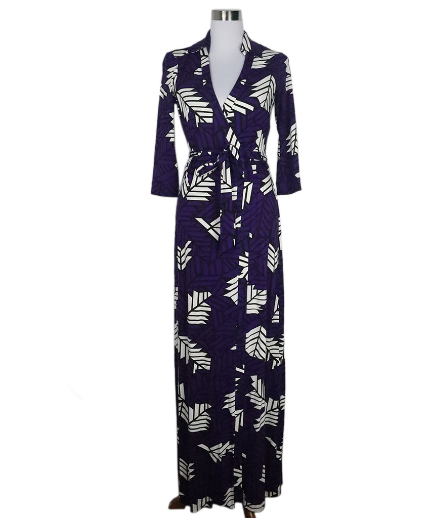 DVF Purple & White Print Long Dress 