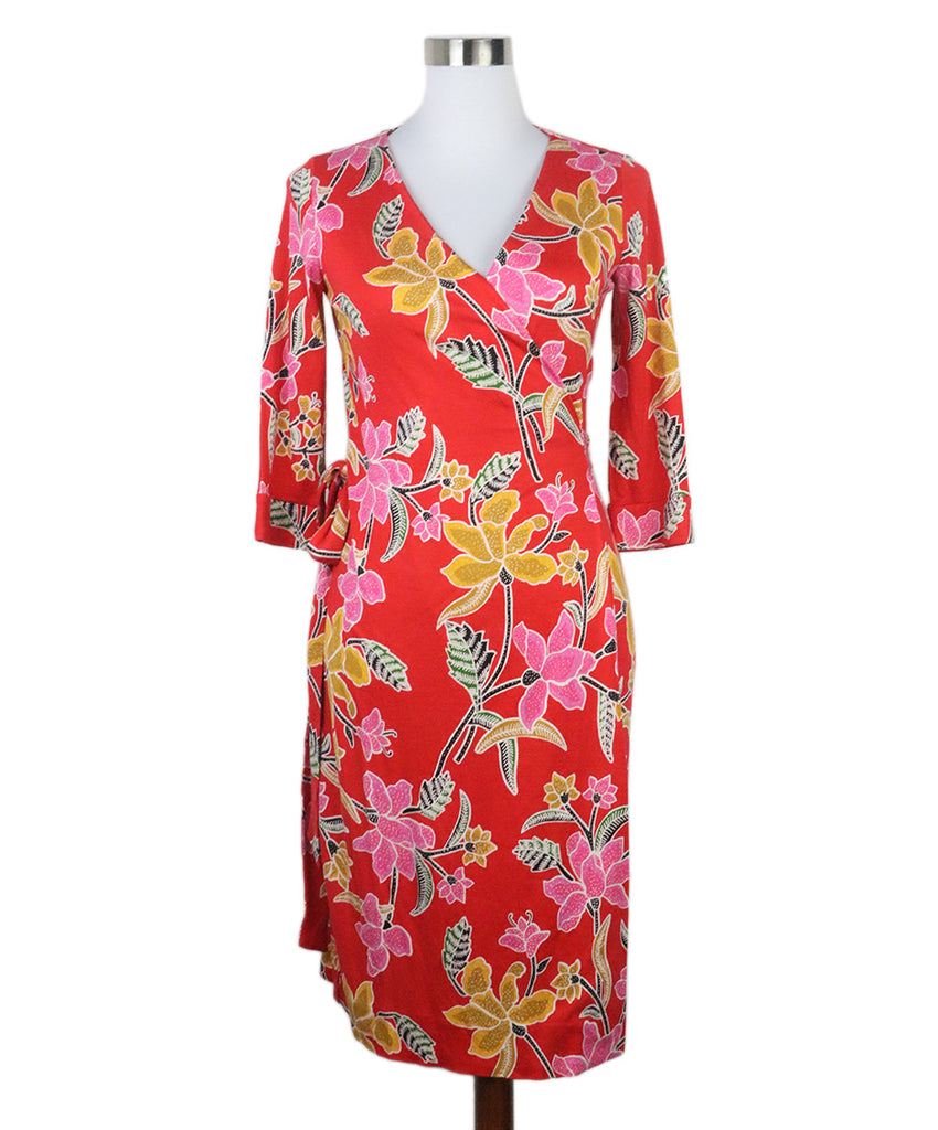 DVF Red Floral Silk Dress 