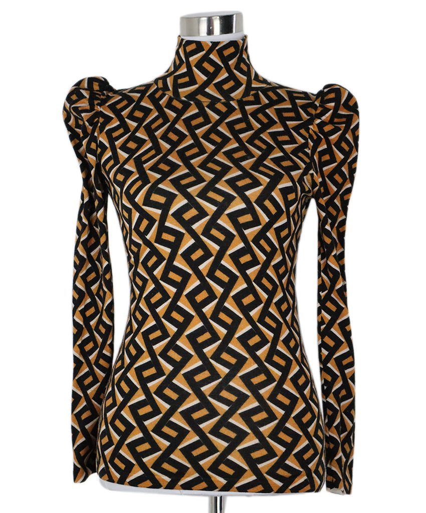 DVF Black & Amber Print Wool Turtleneck 