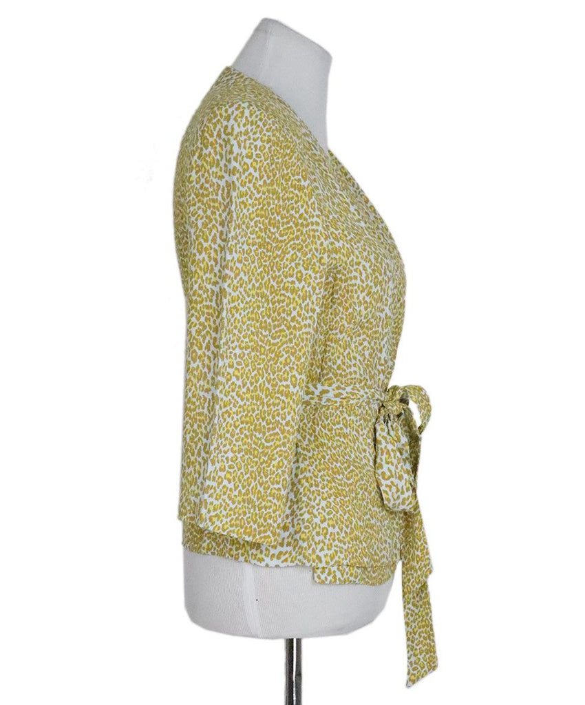 DVF Yellow & Blue Leopard Print Blouse sz 10 - Michael's Consignment NYC