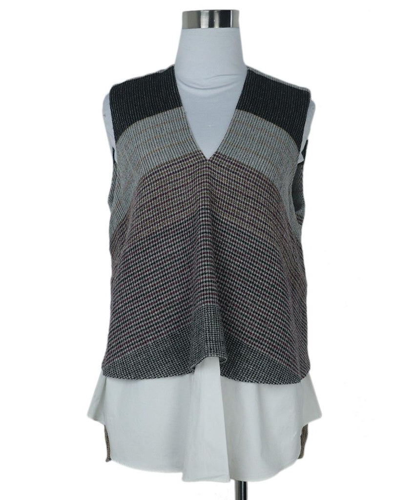 Derek Lam Grey & Burgundy Plaid Sleeveless Top 