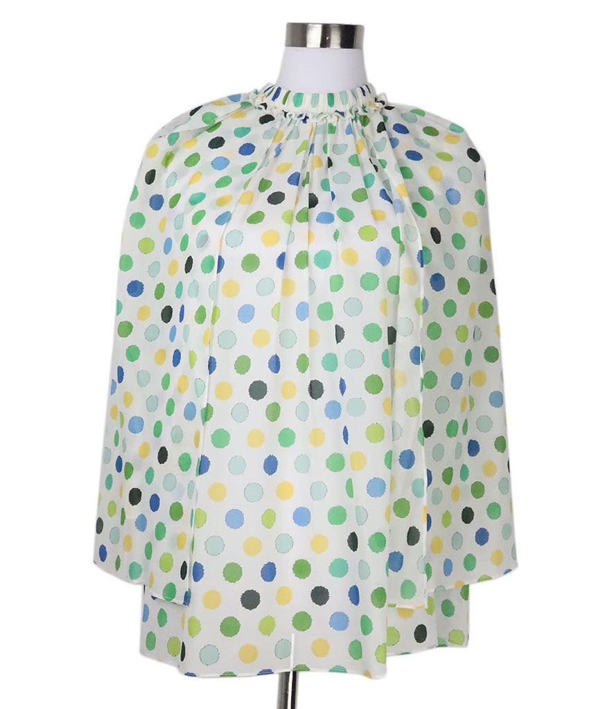 Dice Kayek Blue & Green Polka Dot Silk Blouse sz 10 - Michael's Consignment NYC