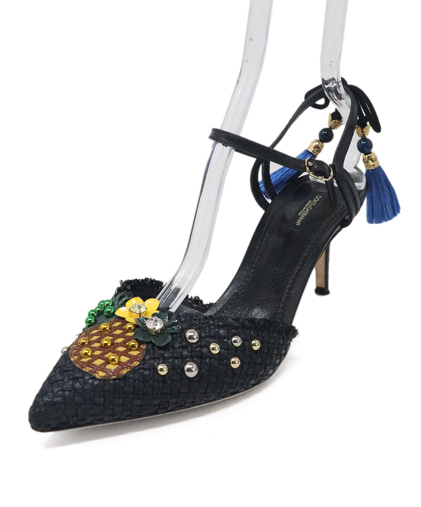 Dolce & Gabbana Black Raffia Pineapple Heels 