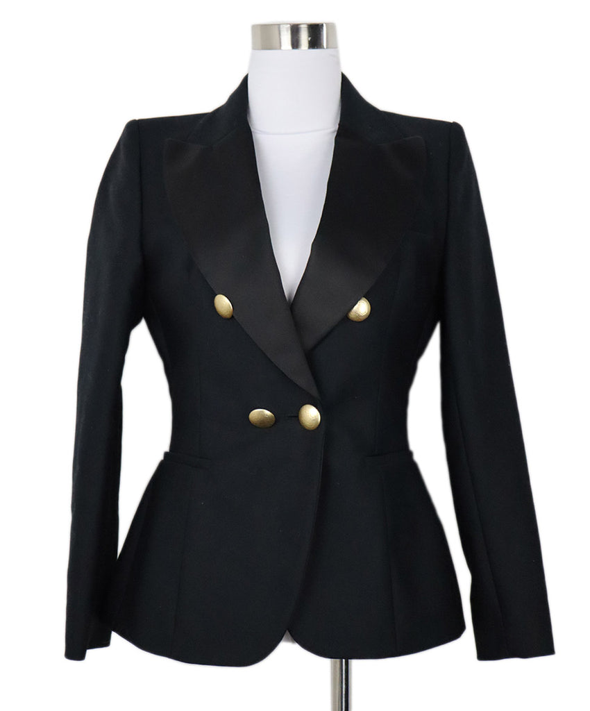 Elie Saab Black Cotton & Satin Blazer 