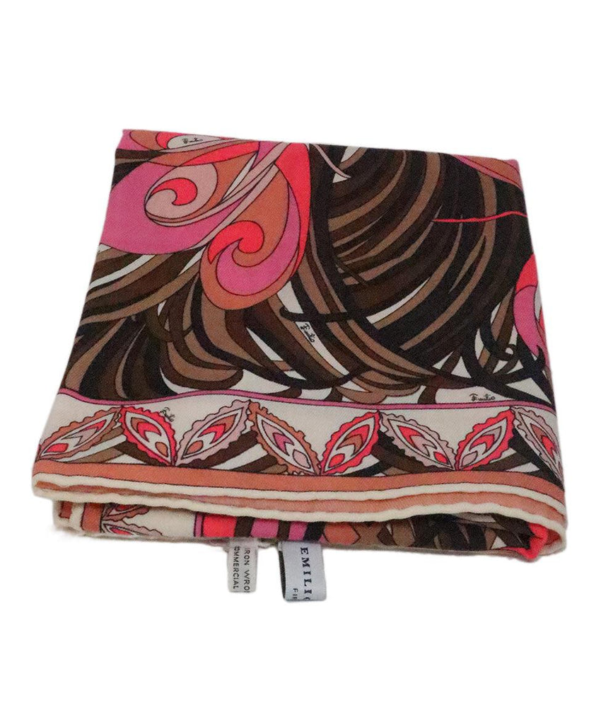 Emilio Pucci Pink & Brown Print Wool Scarf 1