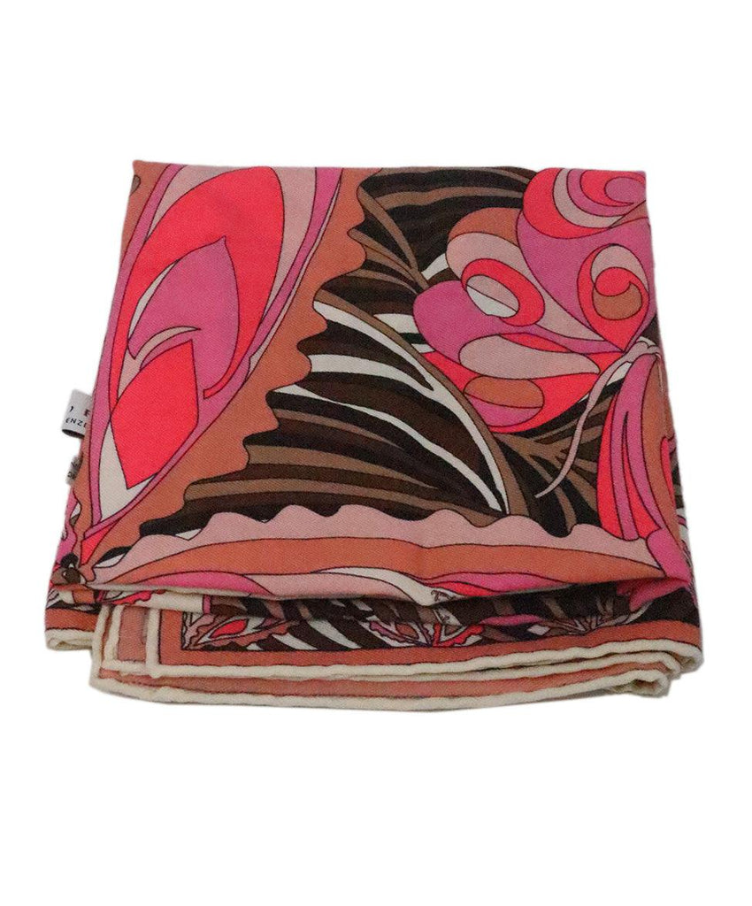 Emilio Pucci Pink & Brown Print Wool Scarf 3