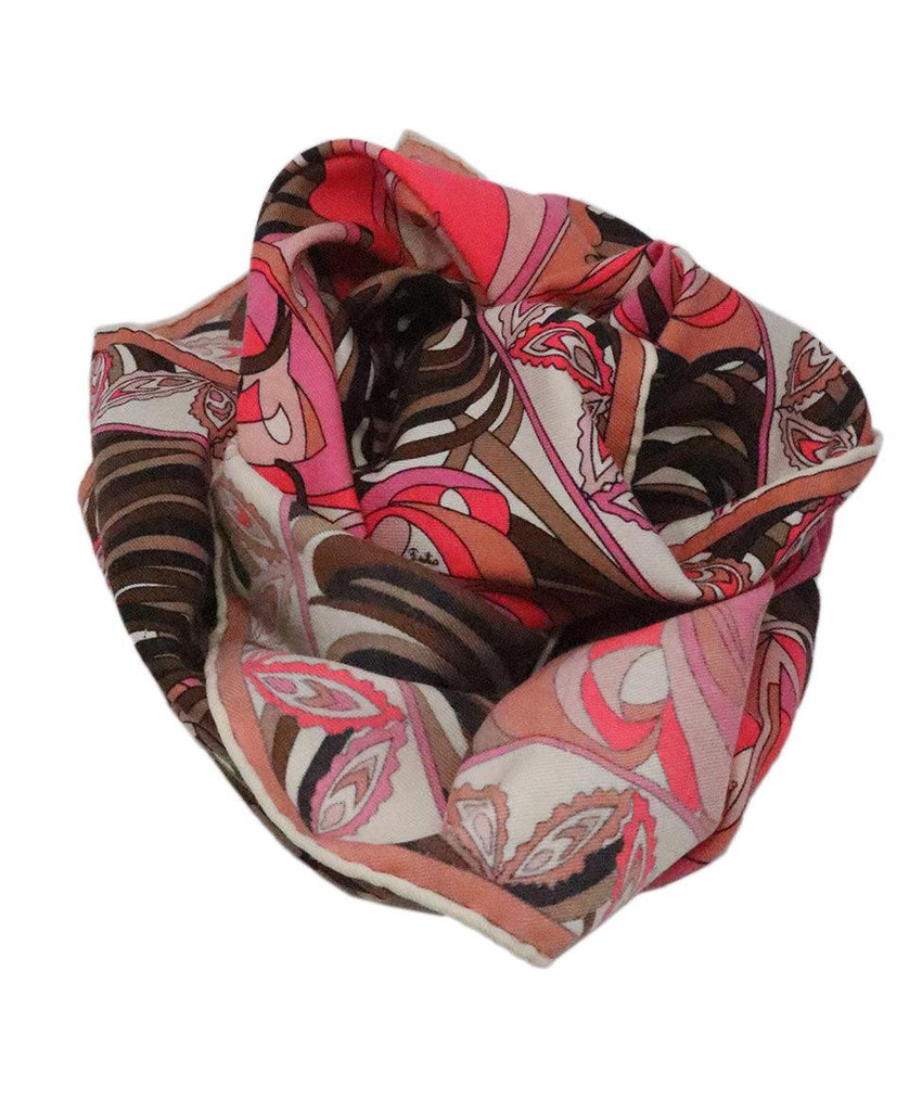 Emilio Pucci Pink & Brown Print Wool Scarf 