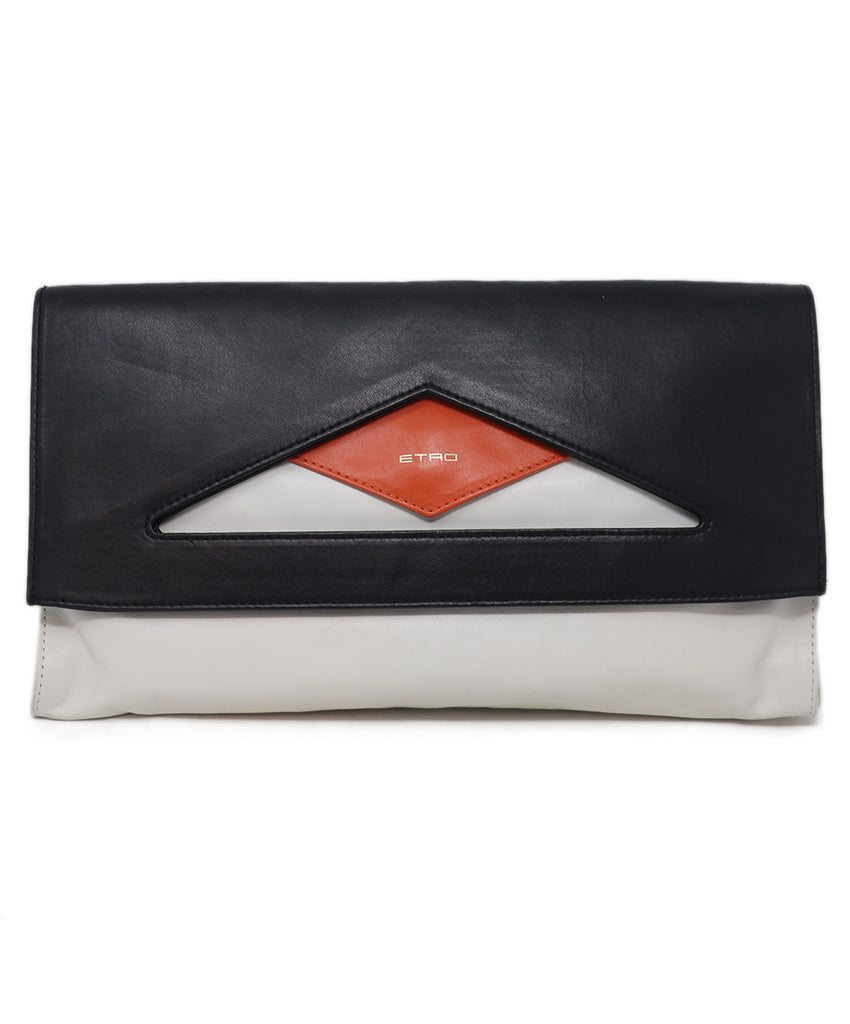 Etro Black & White Leather Clutch 