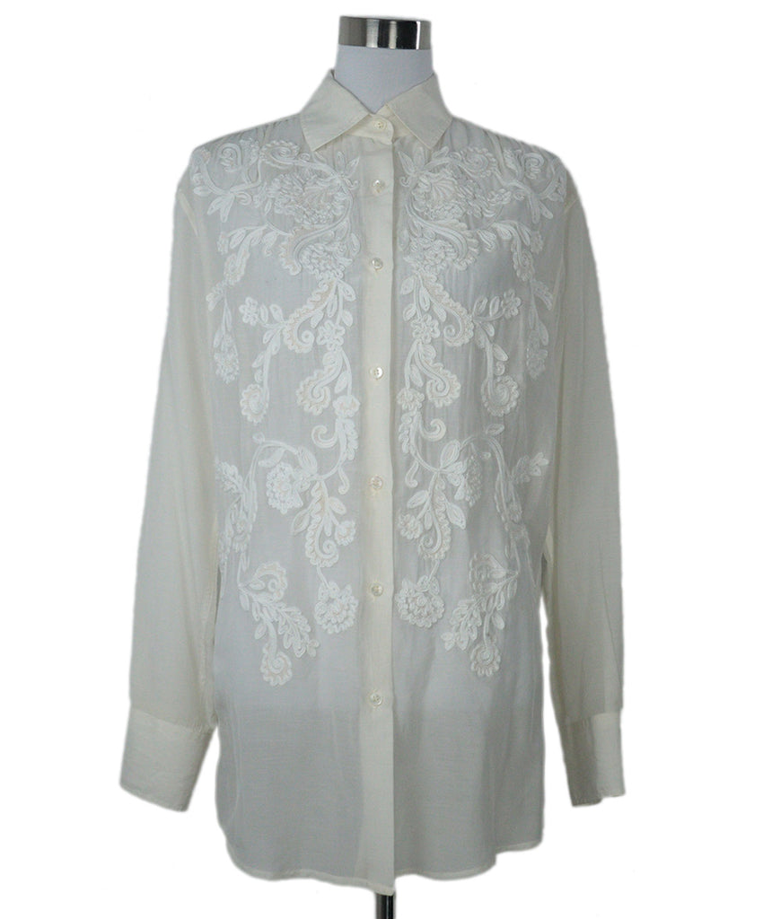 Etro Cream Embroidered Cotton Shirt 