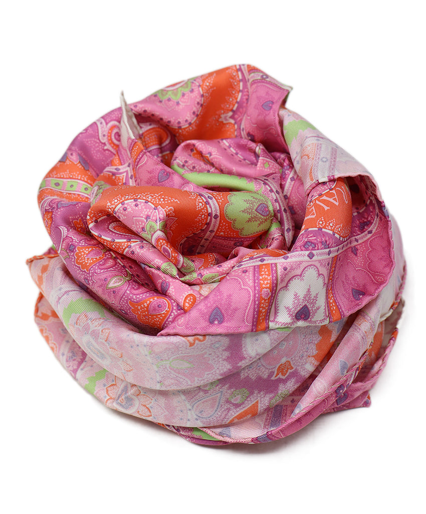 Etro Pink Paisley Print Silk Scarf 