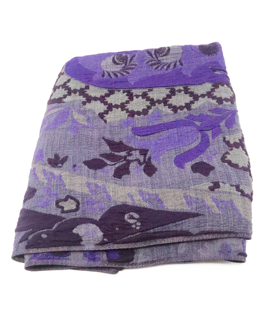 Etro Purple & Grey Silk Cutwork Scarf 1