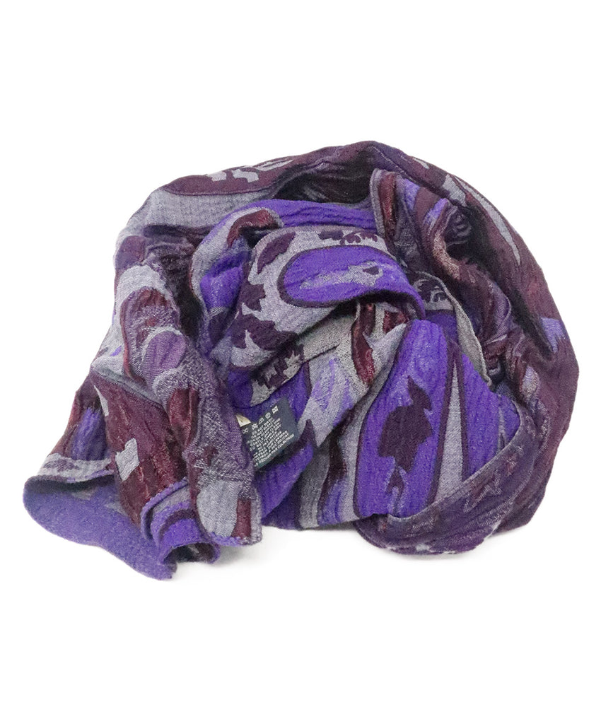 Etro Purple & Grey Silk Cutwork Scarf 