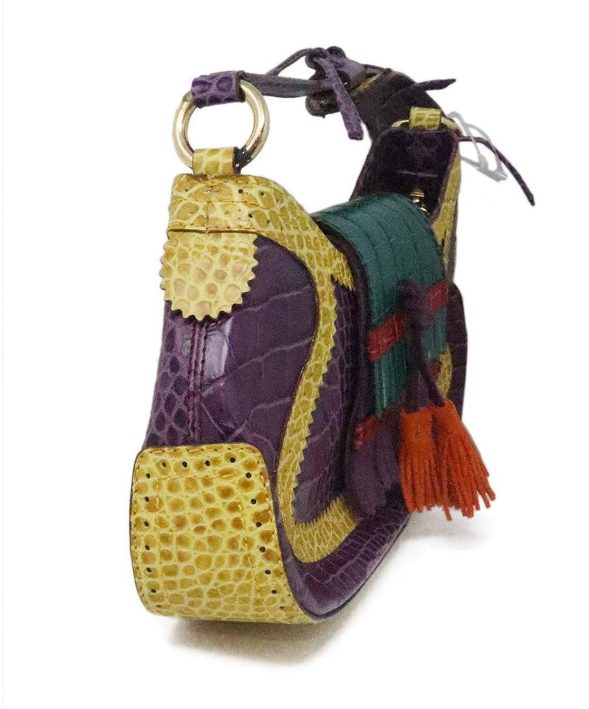 Etro Purple & Yellow Pressed Leather Shoulder Bag 1