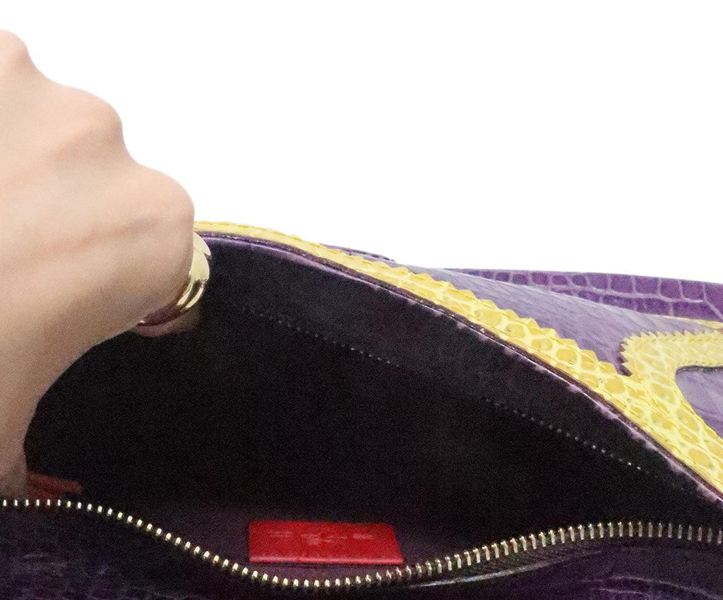 Etro Purple & Yellow Pressed Leather Shoulder Bag 5