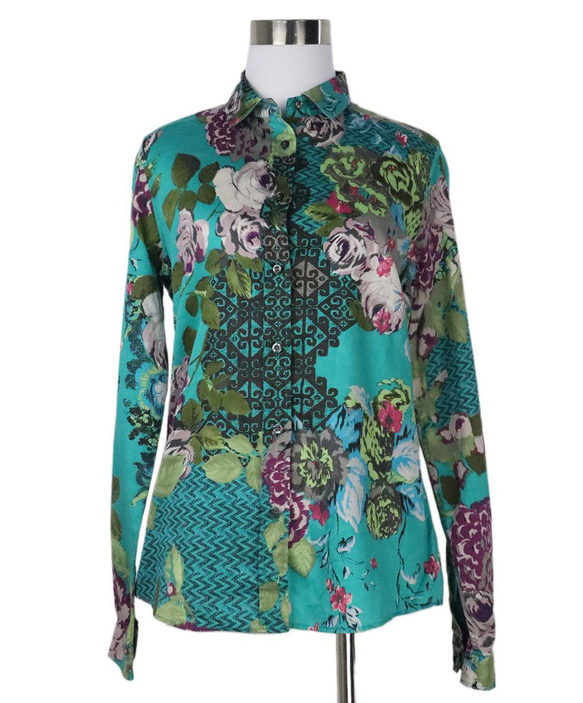 Etro Teal Floral Print Top sz 8 - Michael's Consignment NYC