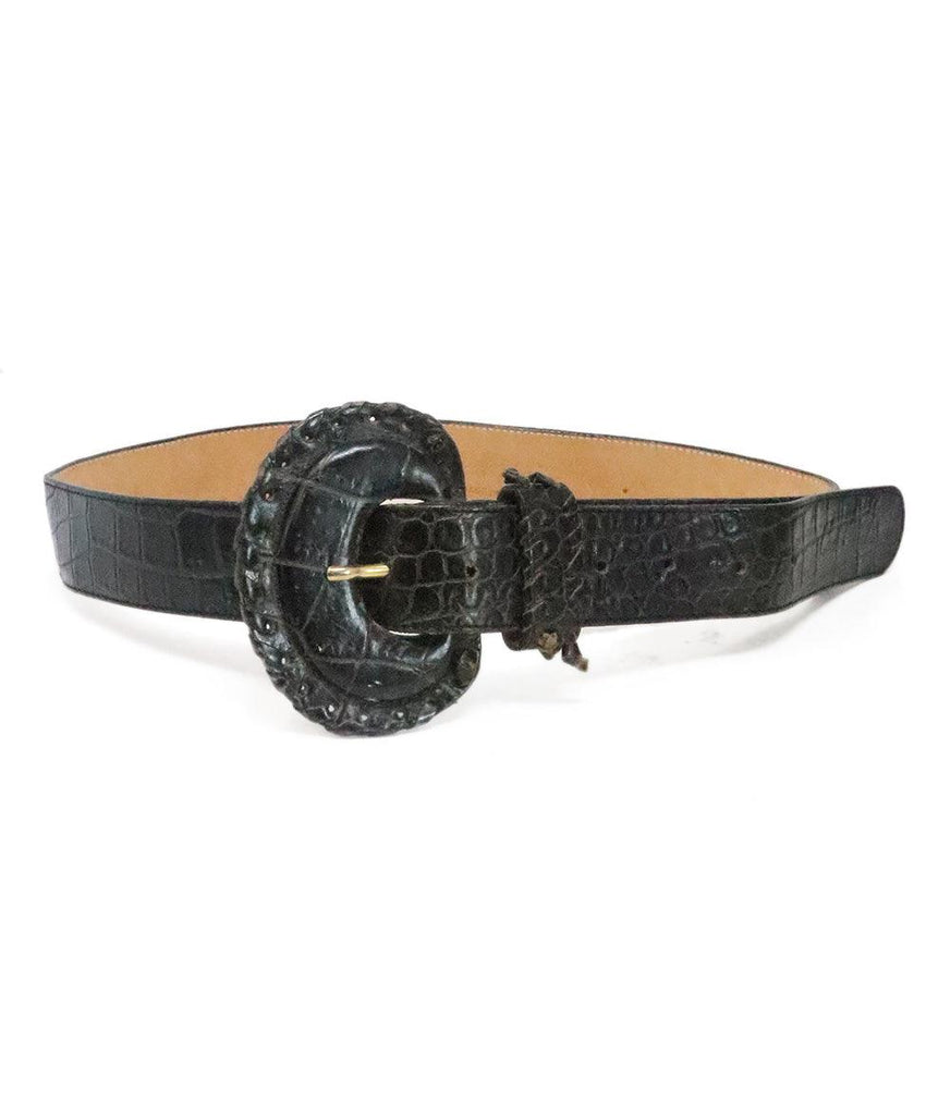 Falchi Black Pressed Leather Belt 