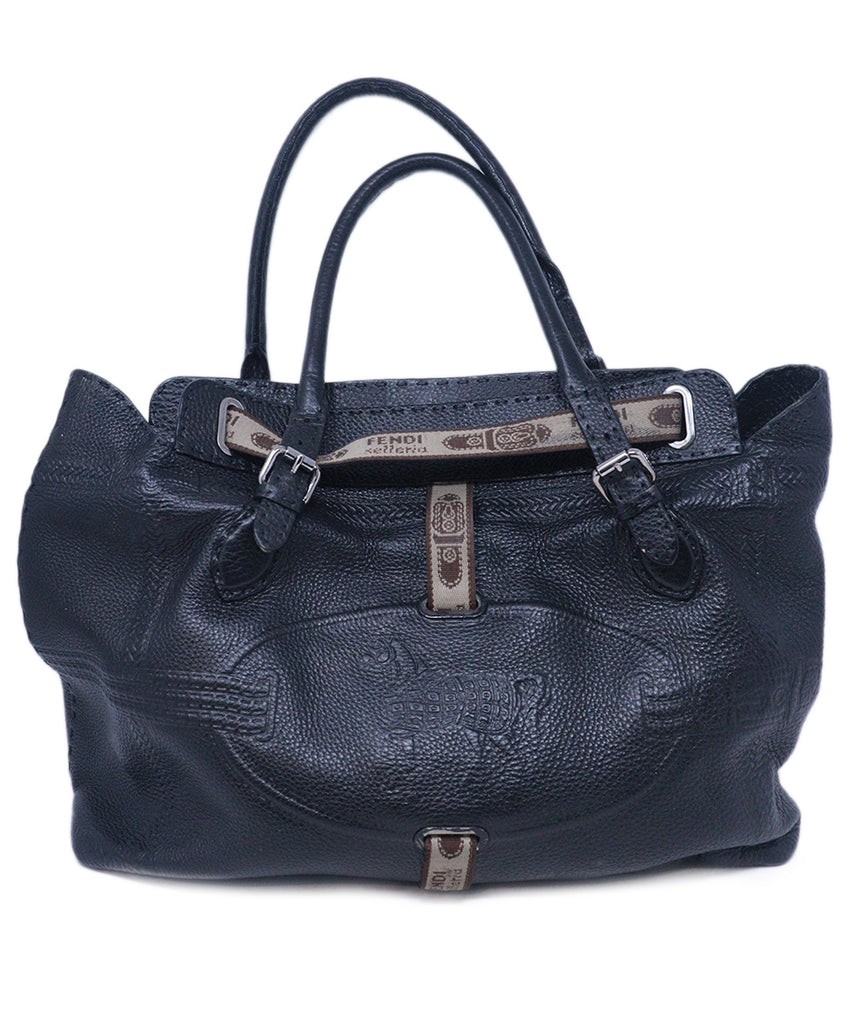 Fendi Black Grained Leather Tote 