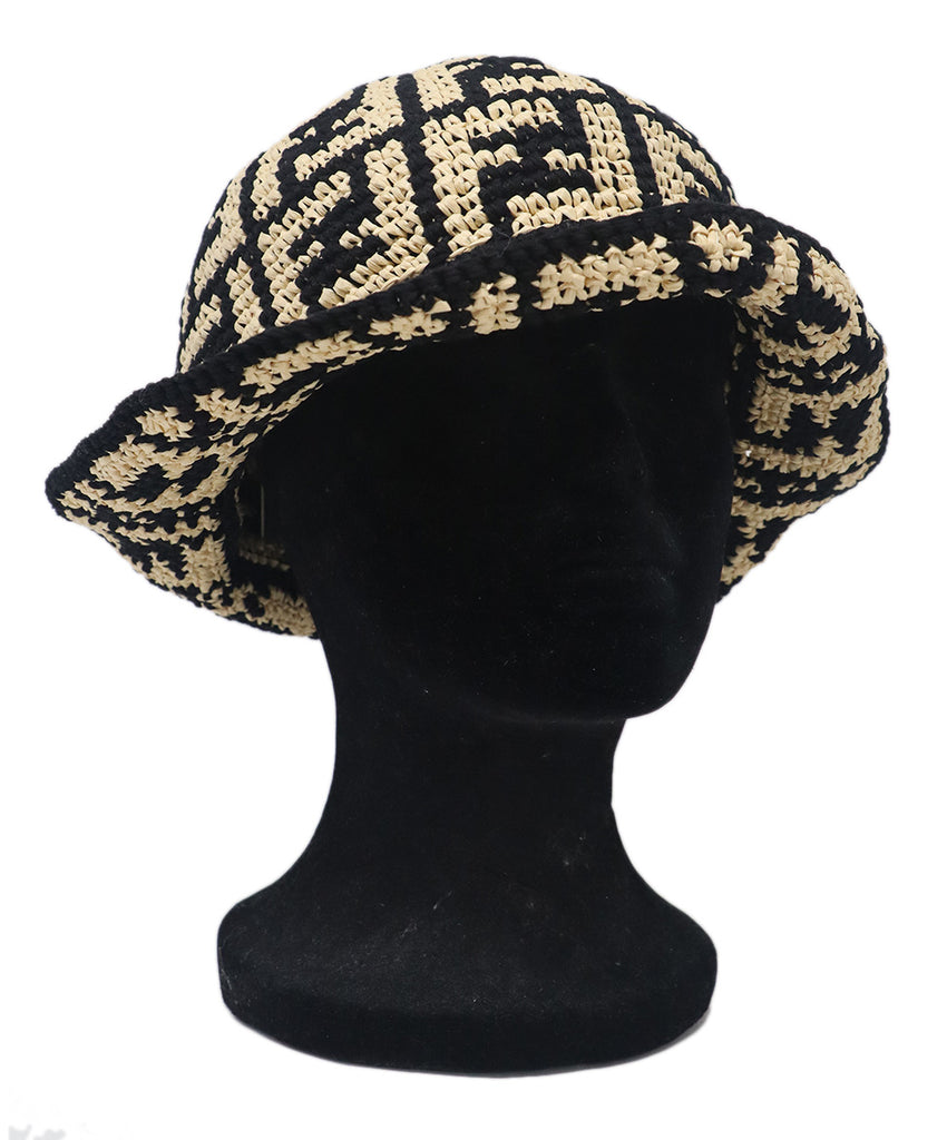 Fendi Black & Beige Raffia Hat 