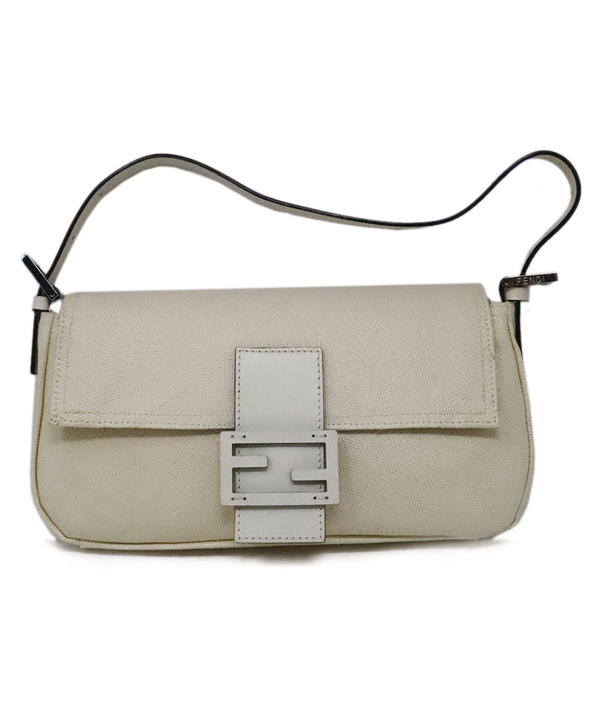 Fendi Ivory Woven Raffia Baguette Bag 