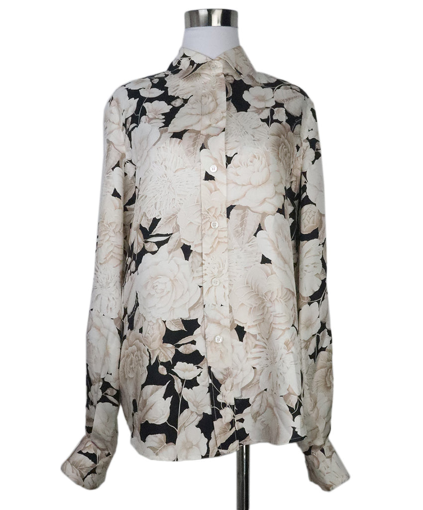 Ferragamo Beige & Black Floral Print Blouse 