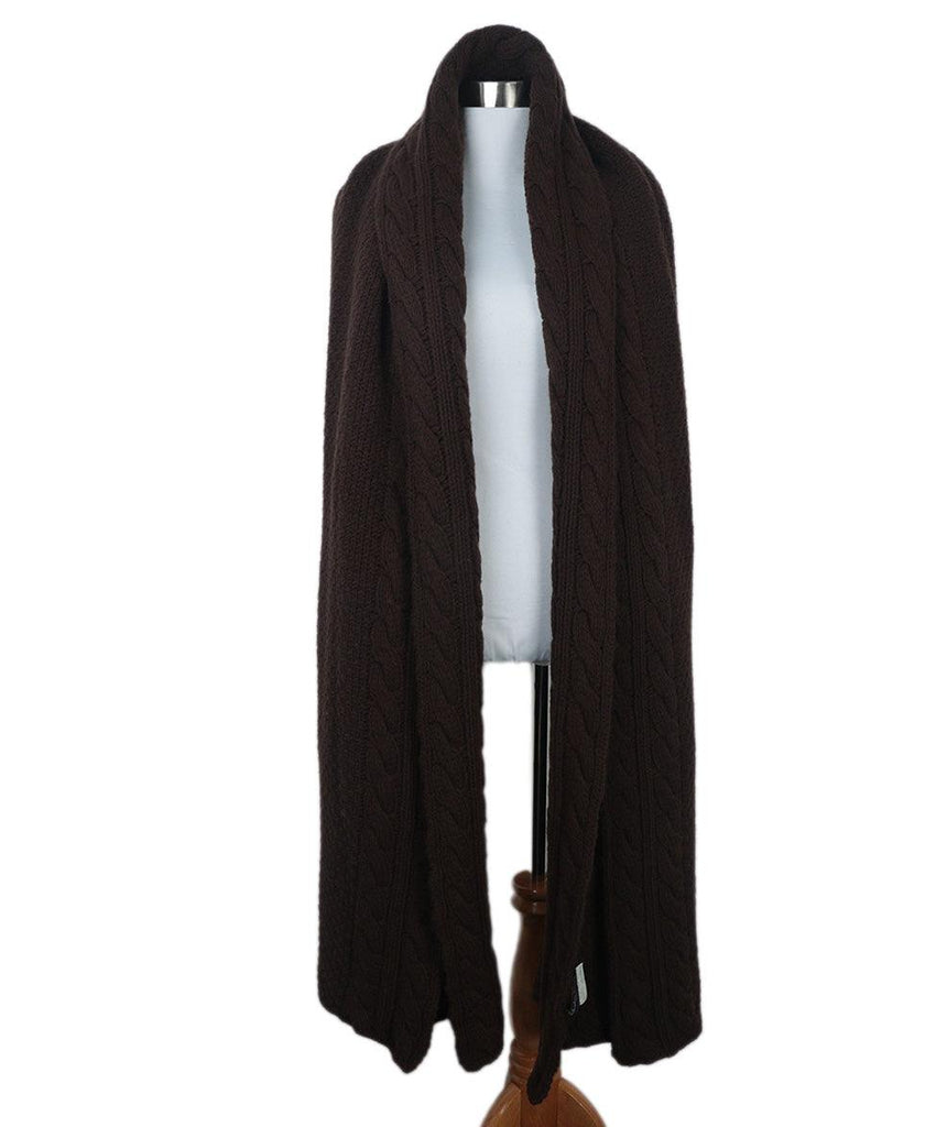 Ferragamo Brown Cableknit Wool Shawl 