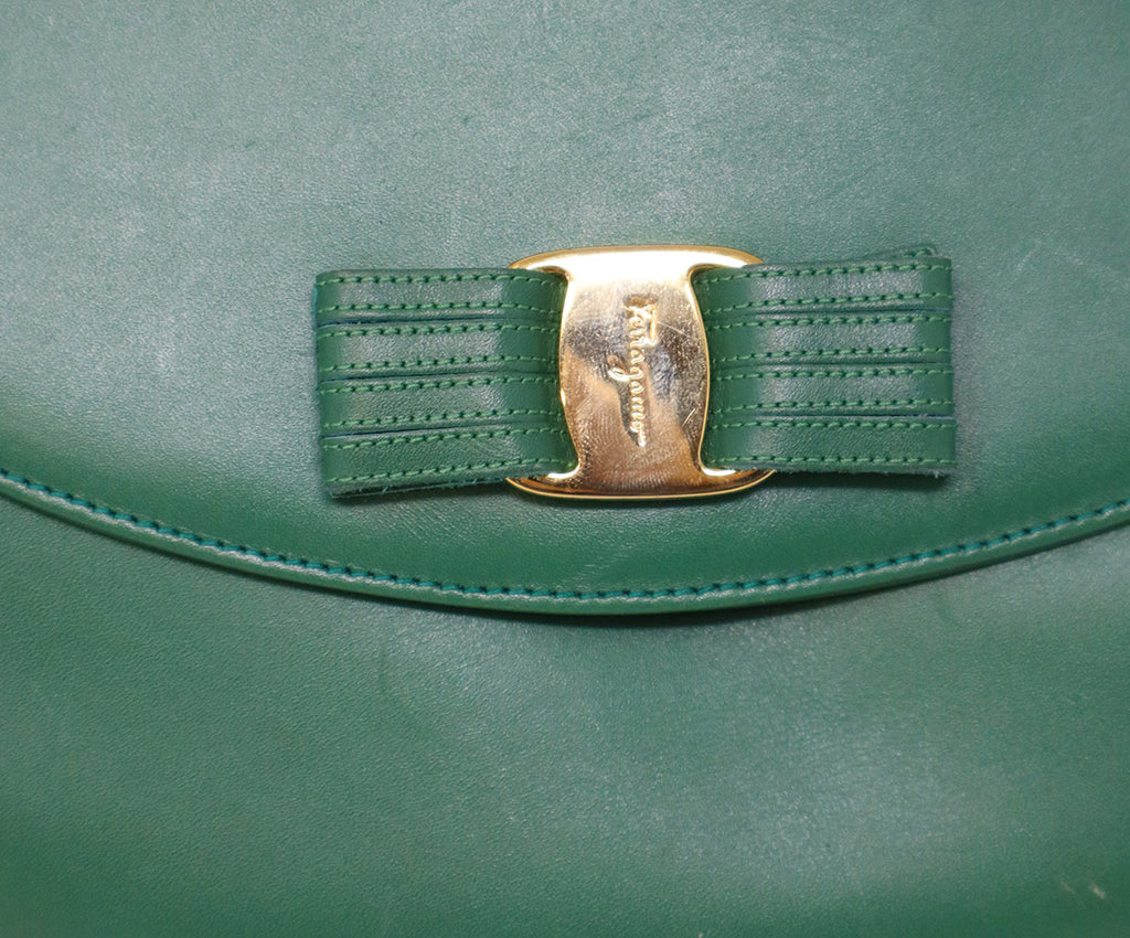 Ferragamo Green Leather Shoulder Bag 8