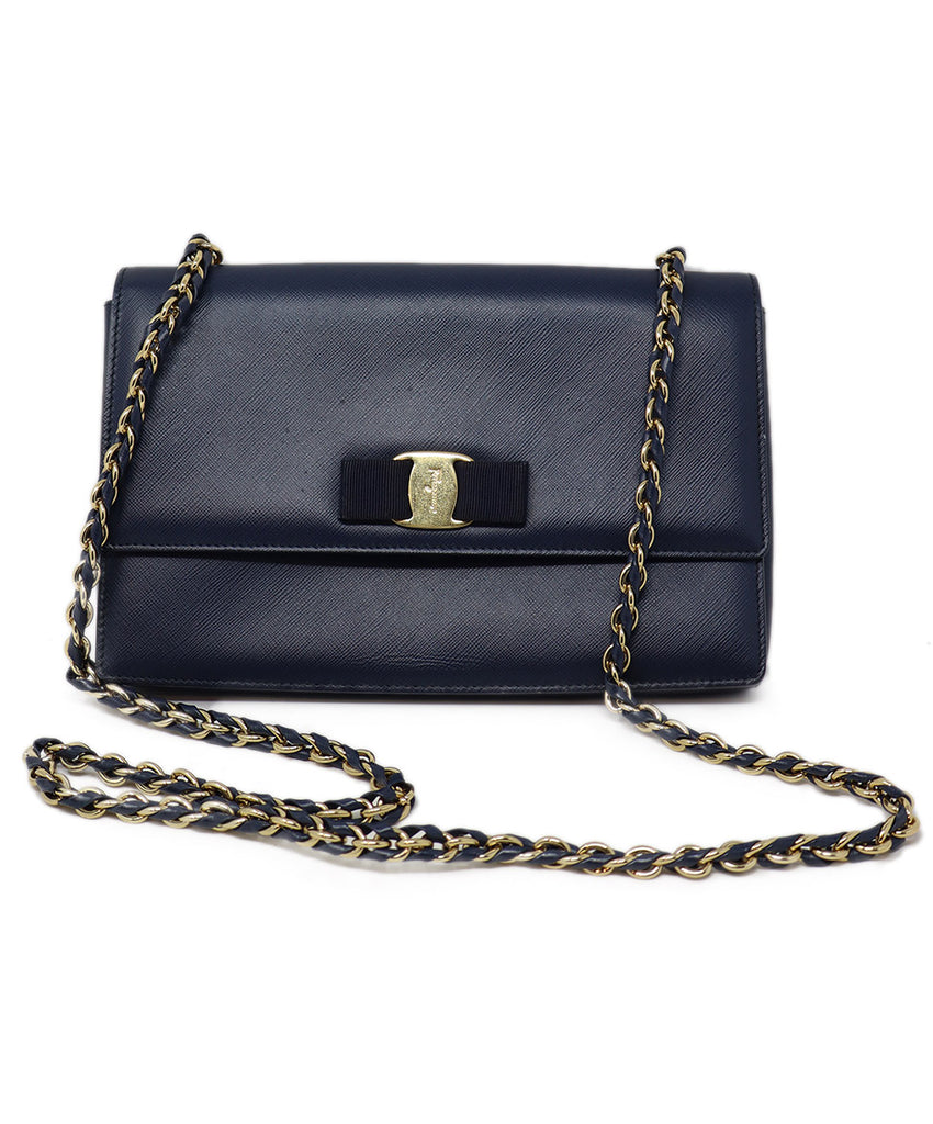 Ferragamo Navy Leather Crossbody Handbag 