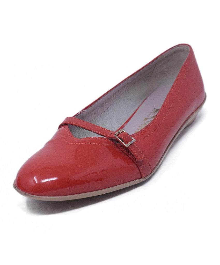 Ferragamo Orange Patent Leather Flats 