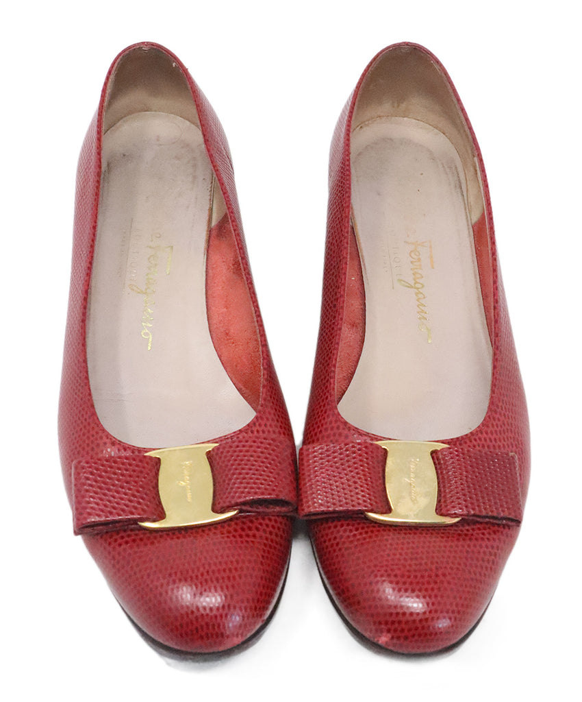 Ferragamo Red Pressed Leather Heels 3