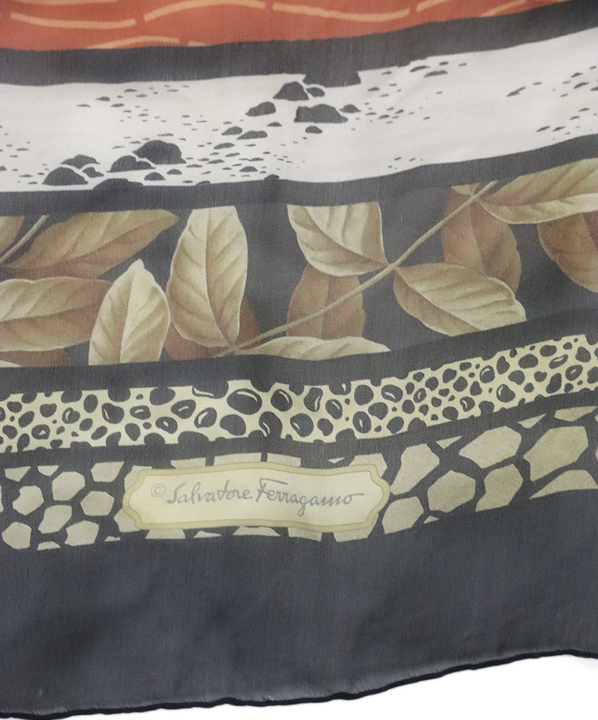 Ferragamo Black Floral Print Silk Scarf 2