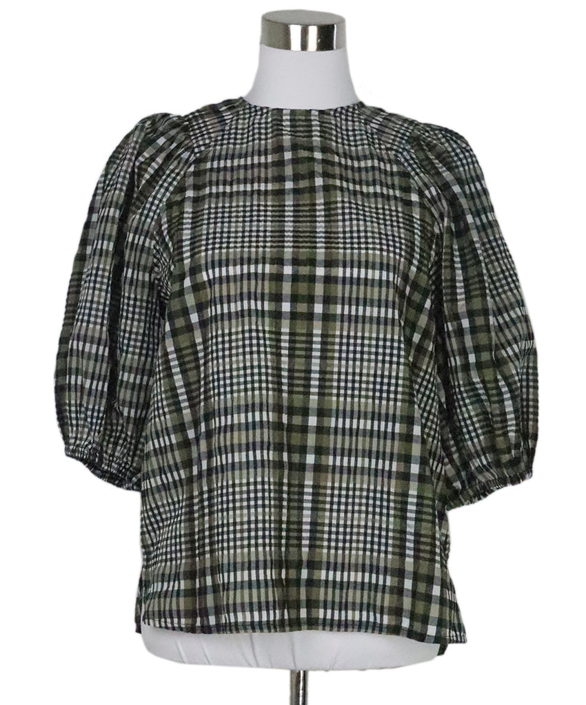 Ganni Olive & Black Plaid Top 