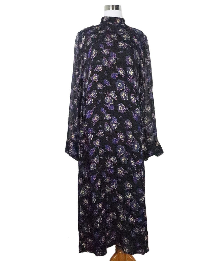 Ganni Black & Purple Floral Print Dress 