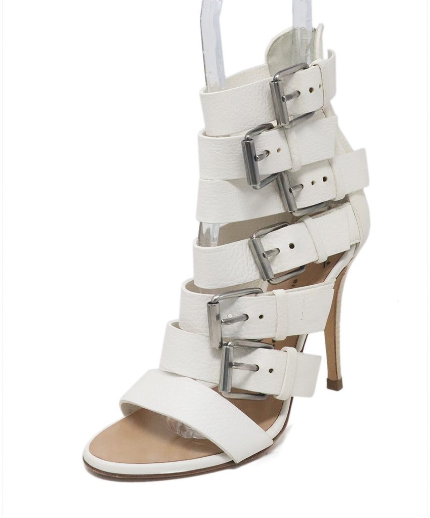 Giuseppe Zanotti White Leather Buckle Heels 