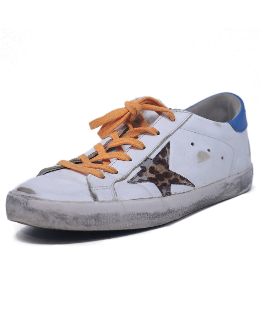 Golden Goose White & Blue Leather Sneakers 