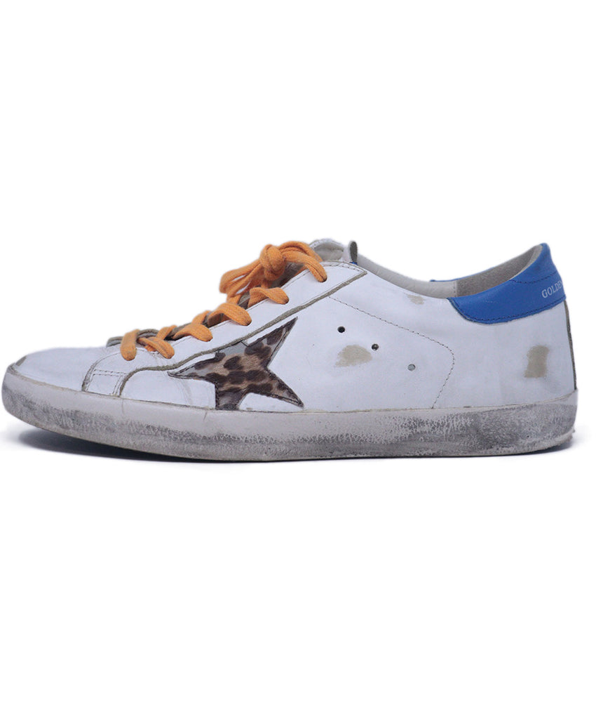 Golden Goose White & Blue Leather Sneakers 1