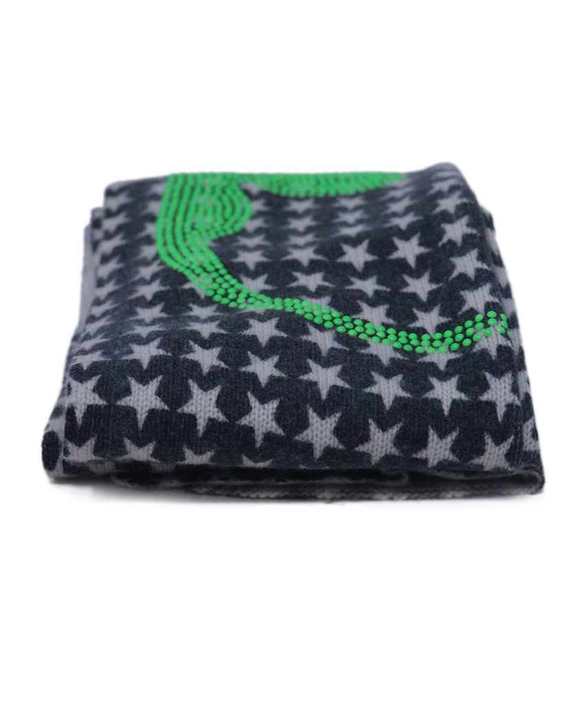 Grey Star Print & Green Skull Scarf 