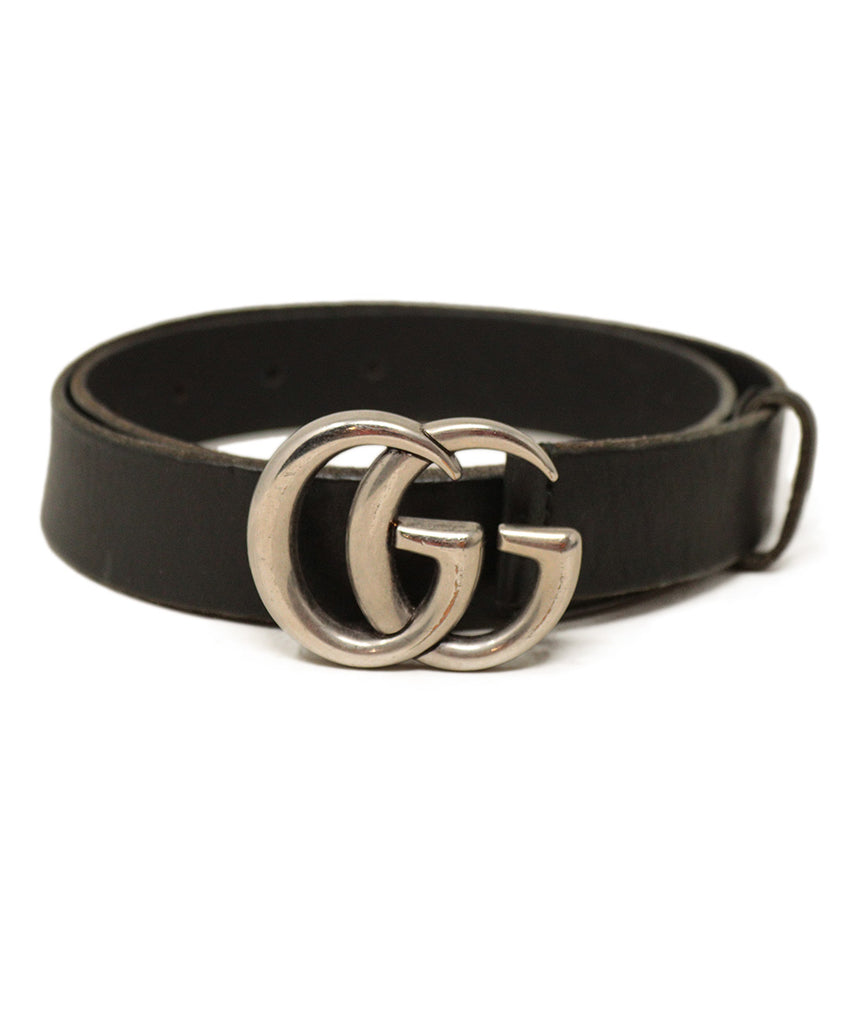 Gucci Black Leather & Silver Buckle Belt 