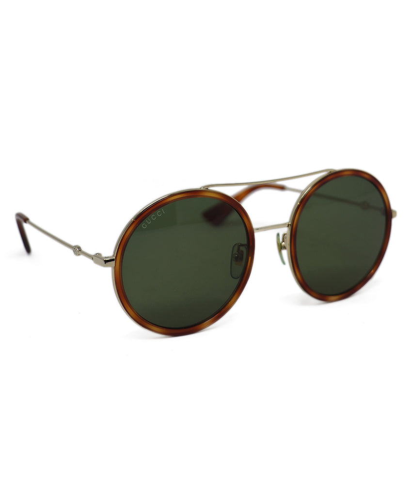 Gucci Brown Plastic Gold Metal Green Lens 